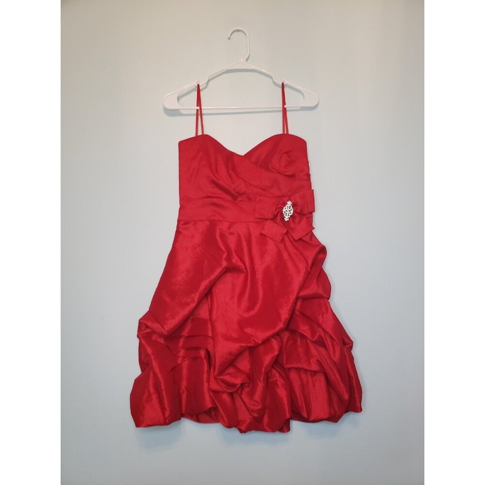 Deb Juniors XL Semi Formal Dress Strapless Sweetheart Neckline Red Short Prom
